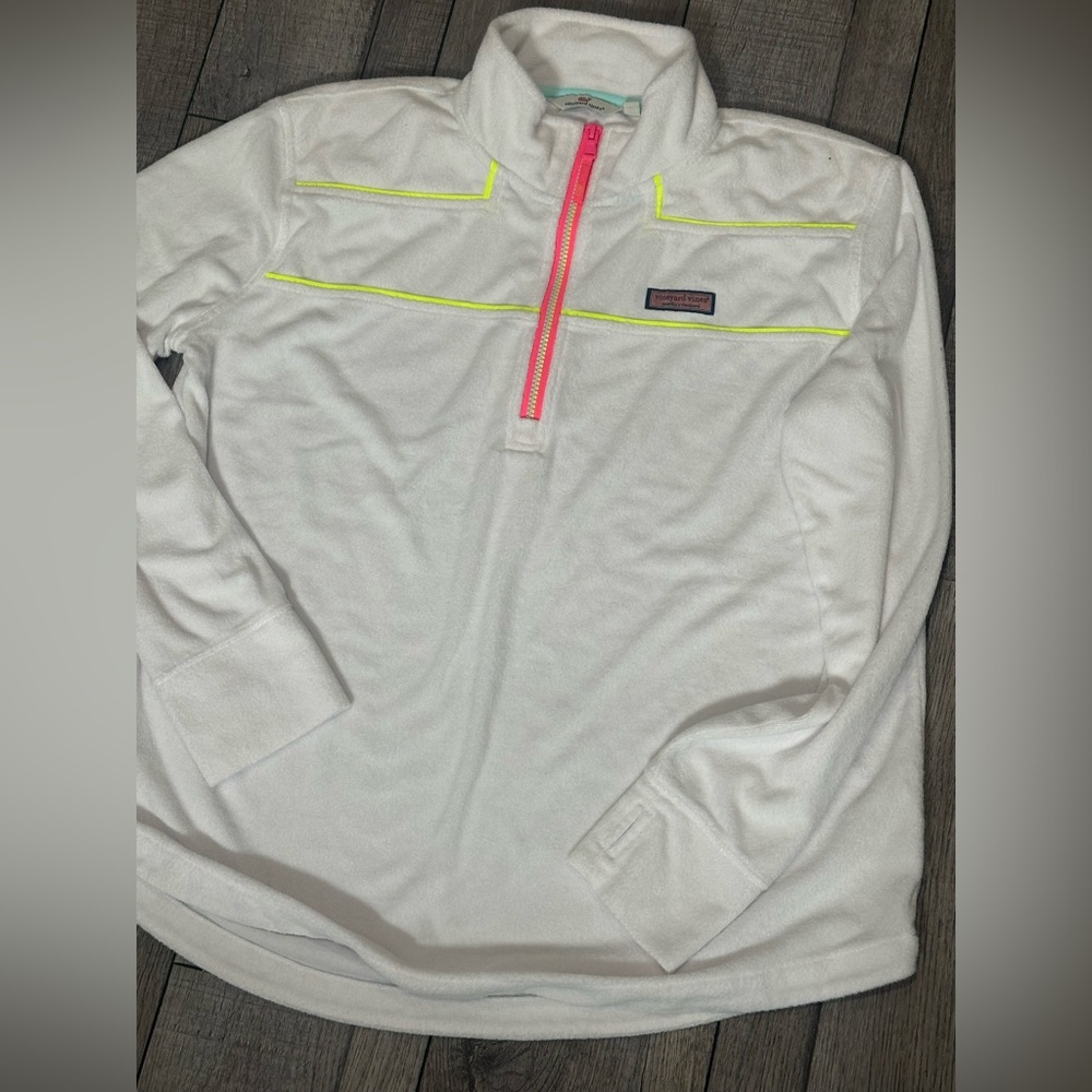 Vineyard Vines White Sweatshirt with Neon Pink and Yellow Details